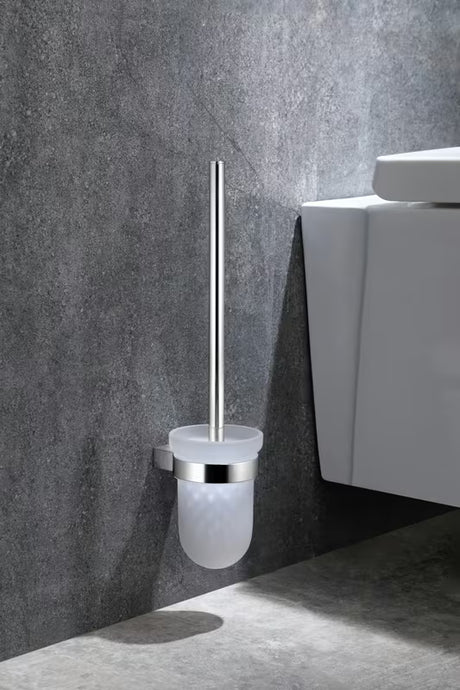 Sieninė WC šepetys SAT Project chromo spalvos su matiniu stiklu