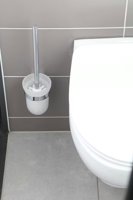 Sieninė WC šepetys SAT Project chromo spalvos su matiniu stiklu