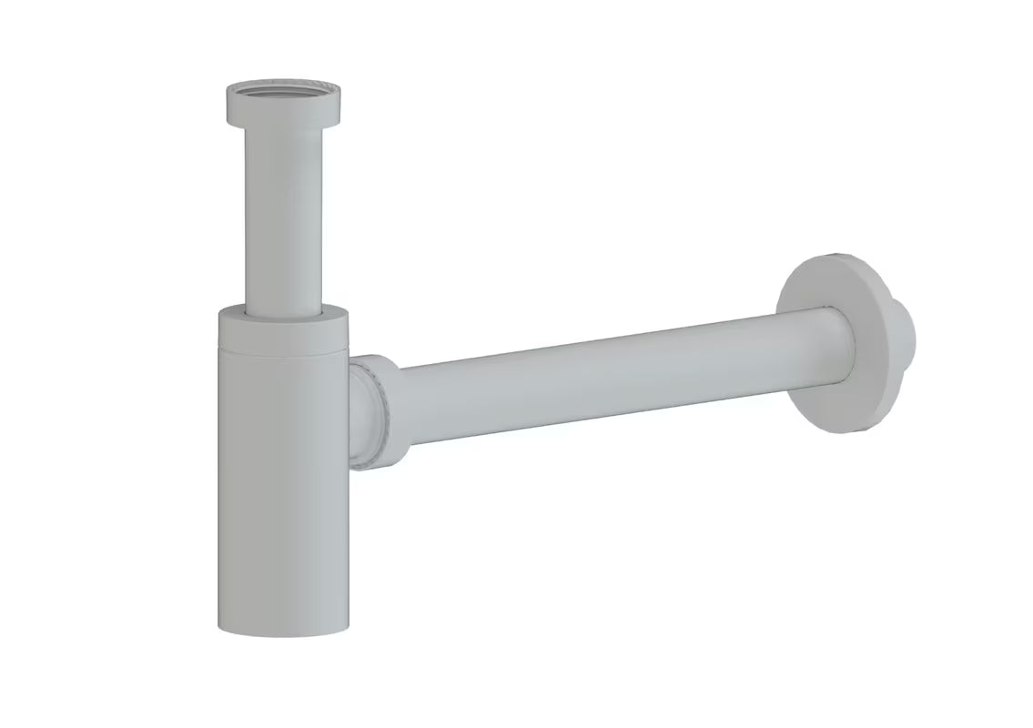 Dizaininis praustuvo sifonas SAT Project baltos matinės spalvos, 5/4" prijungimas ir 32 mm nuotakas.