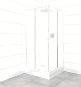 Kvadratinė dušo kabina SAT Project 90x90 cm su baltais profiliais, stumdomomis durimis ir padėklu