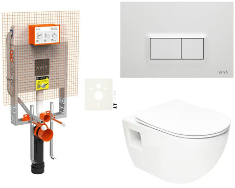 Pakabinami WC komplektas SAT Project su potinkiniu moduliu, Vitra bakeliu, nuleidimo mygtuku ir sėdyne