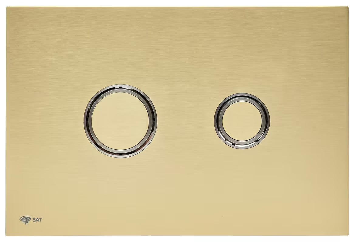 Matinės aukso spalvos vandens nuleidimo mygtukas SAT iš nerūdijančio plieno su PVD danga ir Anti-fingerprint paviršiumi pro potinkiniams rėmams.