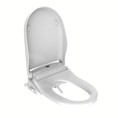 Baltas bidė dangtis SAT su nuotoliniu valdymu, šildymu ir šilto oro džiovinimo funkcija.