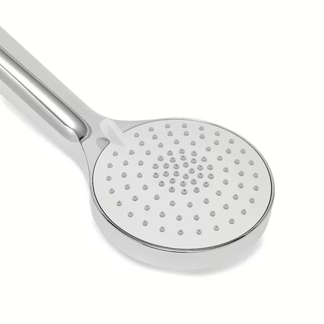 Chromuotas rankinis dušelis SAT, 10 cm skersmens, su trimis srovės režimais ir silikoniniais purkštukais.