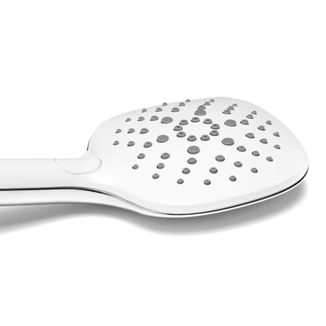 Rankinis dušas SAT baltos ir chromo spalvų derinio, su mygtukiniu perjungimu ir trimis srovėmis, įskaitant BoosterSpray.