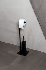 Juodas matinis metalinis WC šepetys SAT su laikikliu tualetiniam popieriui