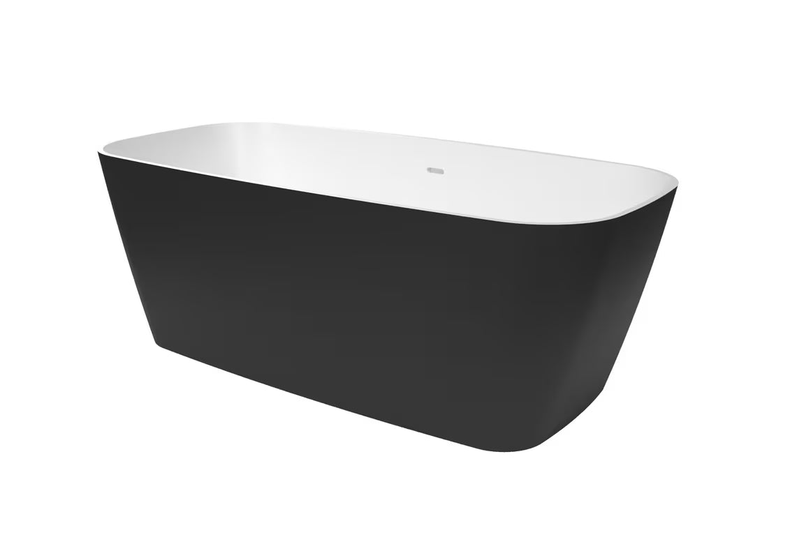 Laisvai pastatomas juoda vonia SAT iš lieto marmuro, 151x72 cm, kairinė ir dešininė versija.