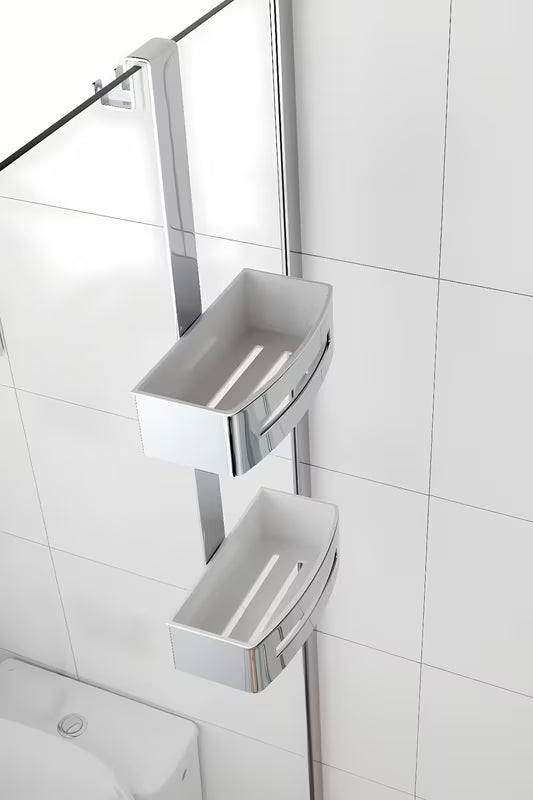 Dviguba dušo lentynėlė SAT Chrome, chromo spalvos, kabinama be gręžimo
