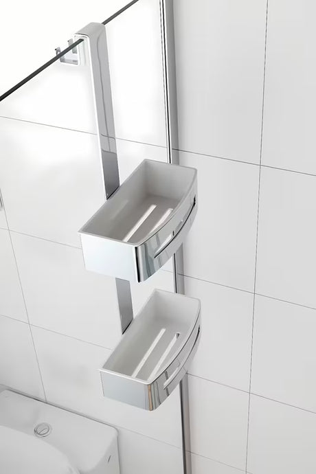 Dviguba dušo lentynėlė SAT Chrome, chromo spalvos, kabinama be gręžimo