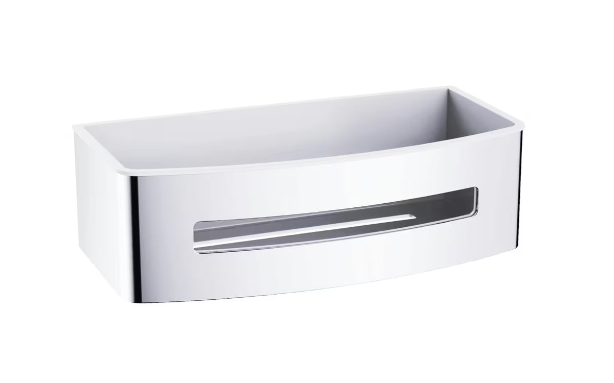 Nerūdijančio plieno dušo lentynėlė SAT chromo spalvos su išimamu baltu plastikiniu įdėklu