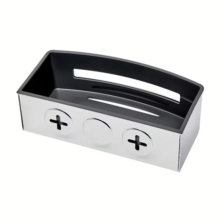 Nerūdijančio plieno dušo lentynėlė SAT Chrome chromo spalvos su išimamu juodu plastikiniu įdėklu.