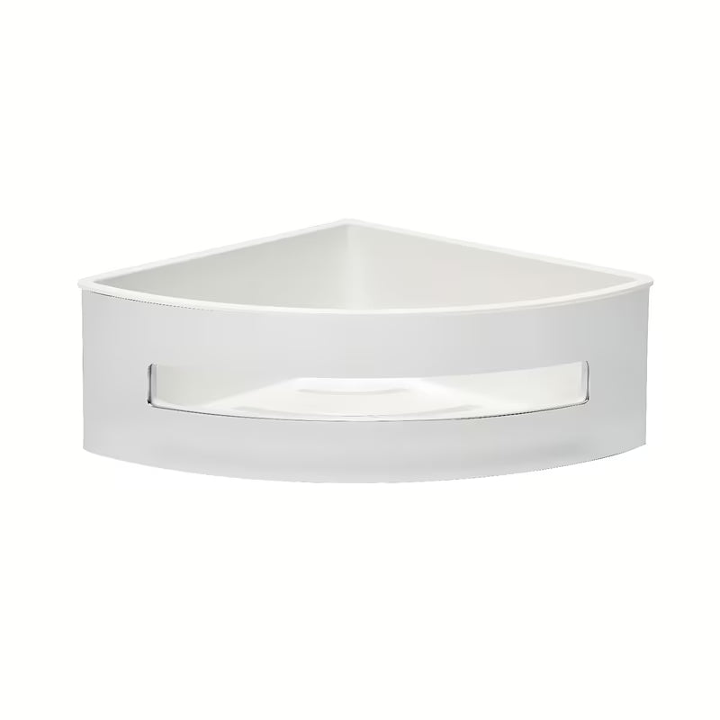 Kampinė dušo lentynėlė SAT Chrome chromo spalvos, su baltu plastikiniu įdėklu iš nerūdijančiojo plieno