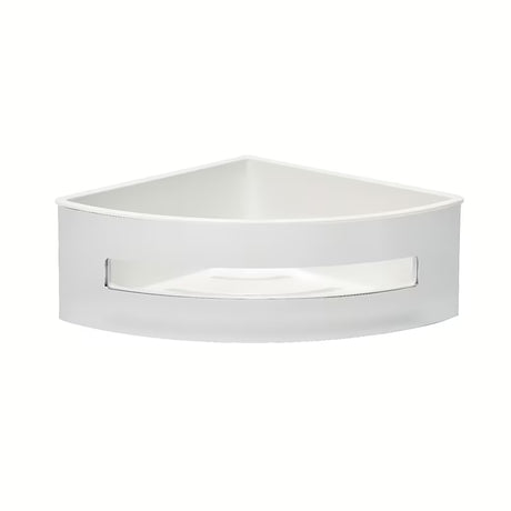 Kampinė dušo lentynėlė SAT Chrome chromo spalvos, su baltu plastikiniu įdėklu iš nerūdijančiojo plieno