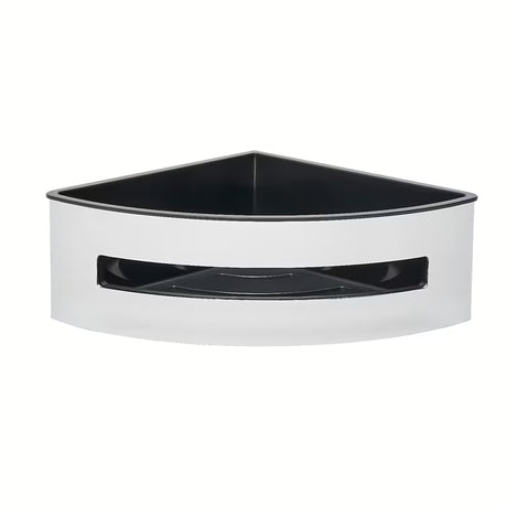 Kampinė dušo lentynėlė SAT Chrome iš nerūdijančiojo plieno, chromo spalvos, su juodu plastikiniu įdėklu.