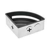 Kampinė dušo lentynėlė SAT Chrome iš nerūdijančiojo plieno, chromo spalvos, su juodu plastikiniu įdėklu.