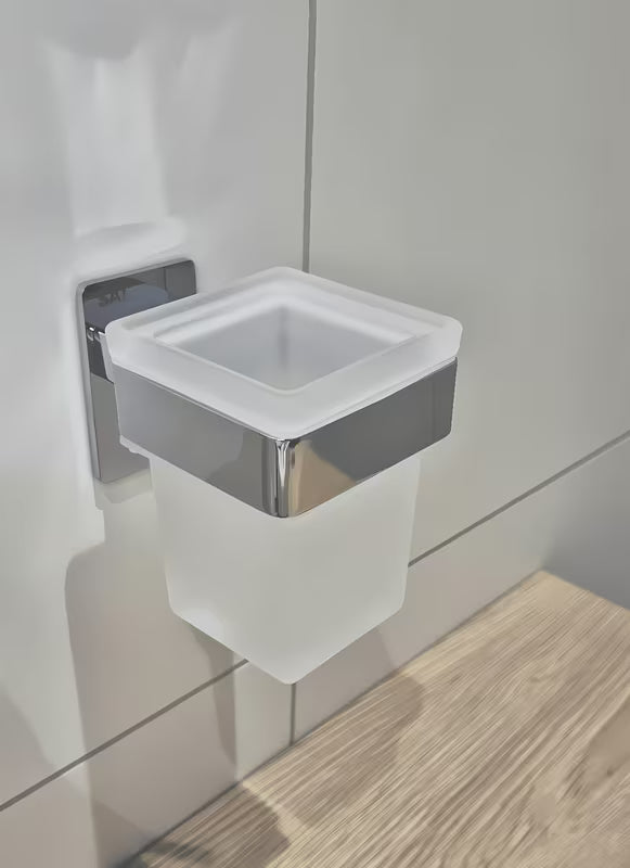 Chromuotas stiklinės laikiklis SAT pro, klijuojamas, be gręžimo