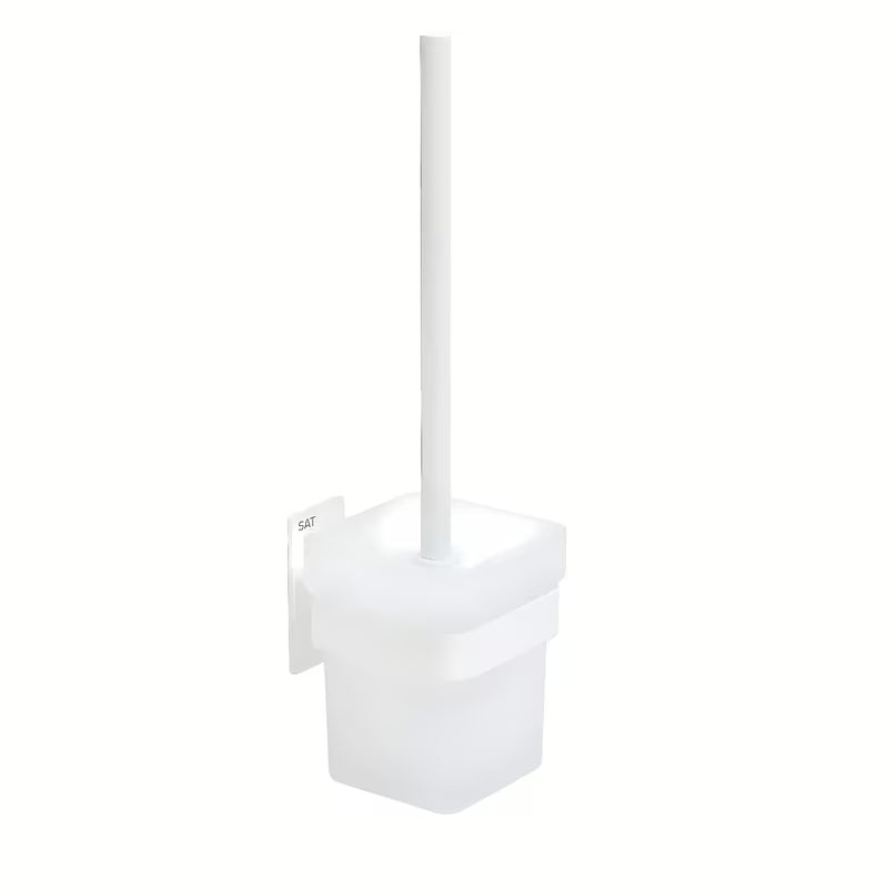 Baltas nerūdijančio plieno WC šepetys SAT, skirtas klijuoti be gręžimo