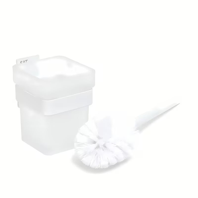 Baltas nerūdijančio plieno WC šepetys SAT, skirtas klijuoti be gręžimo