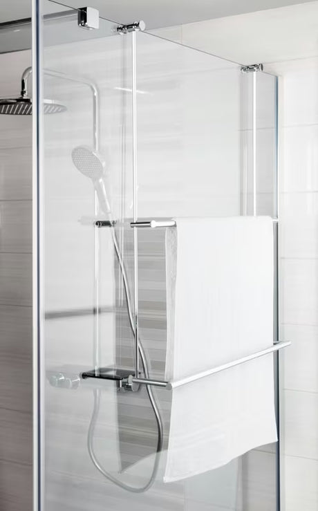 Chromo spalvos pakabinamas rankšluosčio laikiklis SAT Chrome pro Walk-in ir stiklinėms dušo pertvaroms