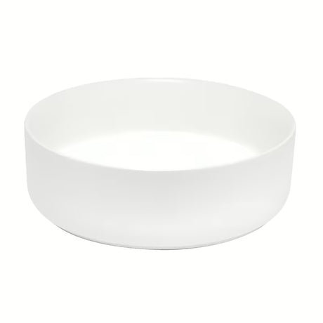 Apvalus pastatomas ant stalviršio praustuvas SAT Mood iš baltos matinės keramikos, be skylės maišytuvui  ir be perpylimo.