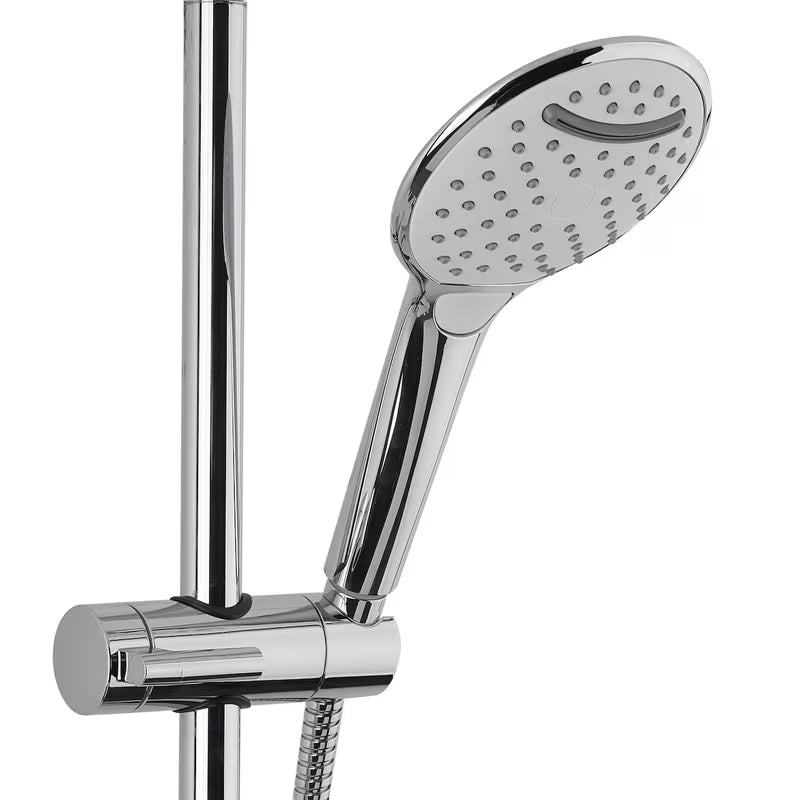 Dušo sistema SAT Chrome su termostatiniu maišytuvu su viršutiniu ir rankiniu dušu bei stikline lentynėle, chromo / baltos spalvos.