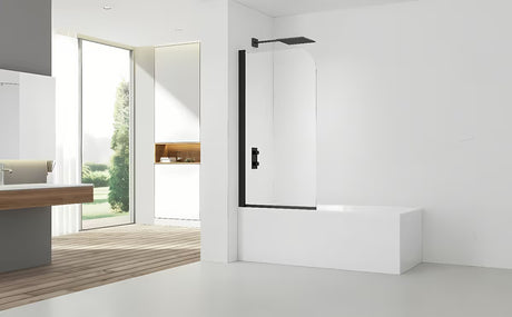 Vonios sienelė SAT 150x80 cm, skaidrus stiklas ir juodas matinis profilis