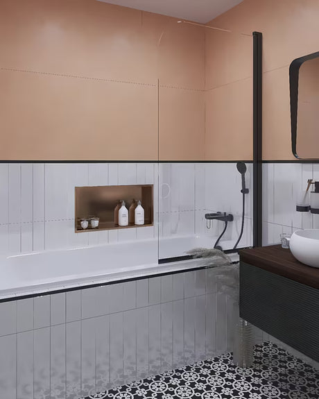 Vonios sienelė SAT 150x80 cm, skaidrus stiklas ir juodas matinis profilis