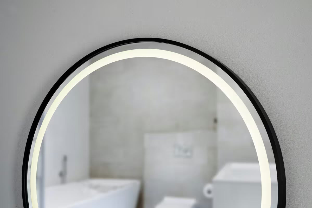 Apvalus vonios kambario veidrodis SAT su LED apšvietimu ir jutikliu, skersmuo 70 cm, juodos spalvos.