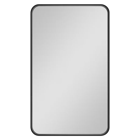 Stačiakampis vonios veidrodis SAT 60x80 cm su juodu aliuminio rėmu, tinkamas kabinti vertikaliai ir horizontaliai.