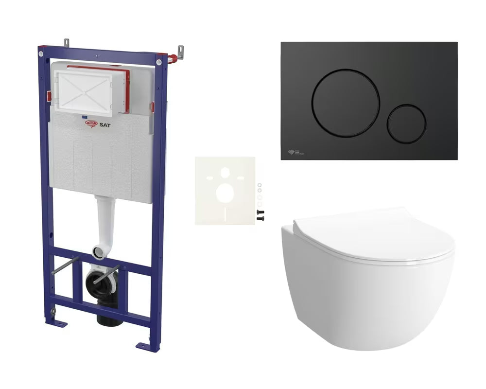 Pakabinami WC komplektas vitra Sento baltos spalvos su paslėptu tvirtinimu ir matinės auksinės spalvos nuleidimo plokštele.