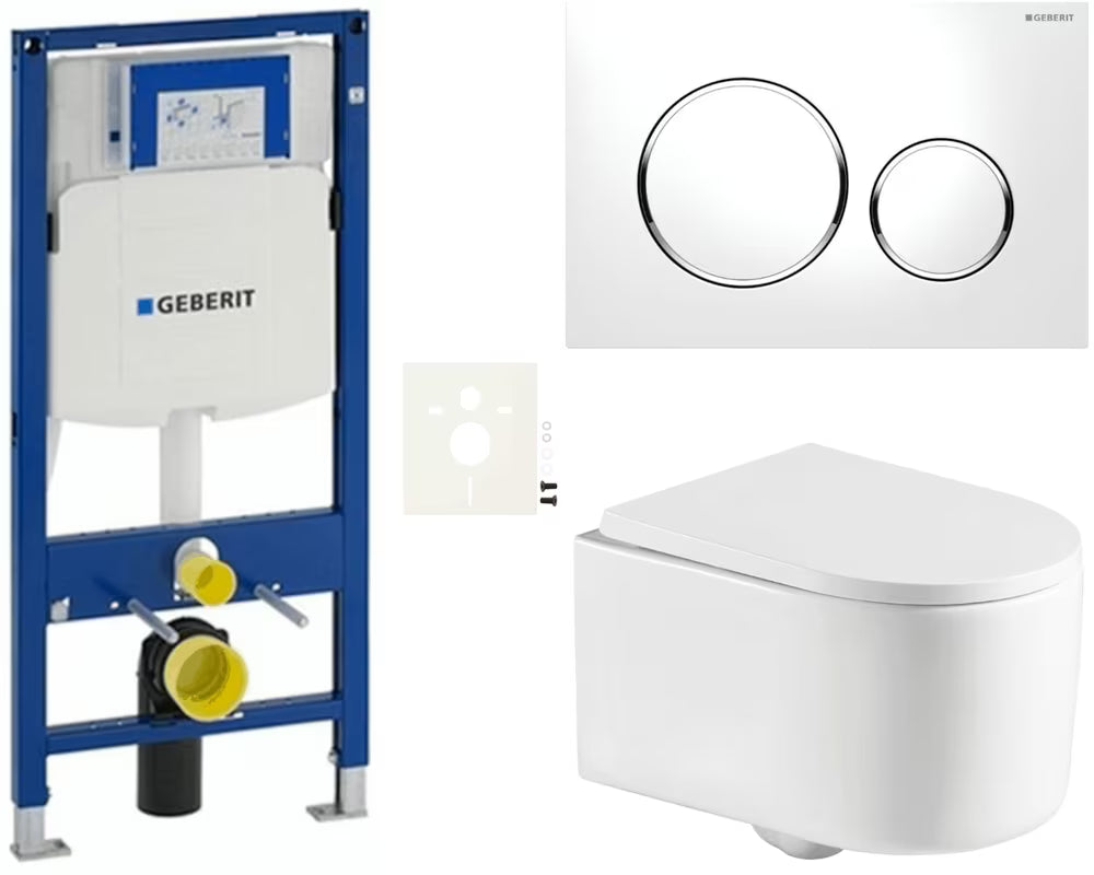 Pakabinami WC komplektas SAT su moduliu Geberit Duofix, bakeliu, mygtuku Sigma ir sėdyne softclose