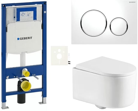 Pakabinami WC komplektas SAT su moduliu Geberit Duofix, bakeliu, mygtuku Sigma ir sėdyne softclose