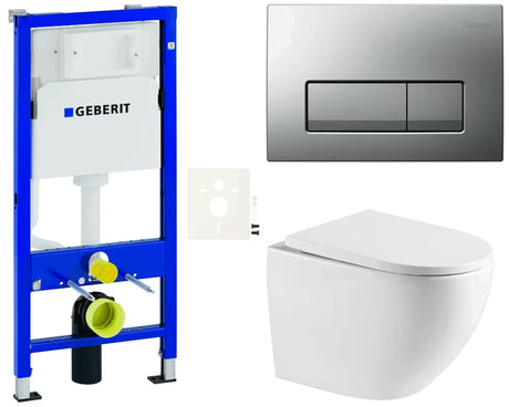 Pakabinami WC komplektas SAT Fusion su sūkuriniu nuplovimu ir moduliu Geberit Duofix su bakeliu
