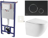 Pakabinami WC komplektas SAT pro prie sienos montuojamai instaliacijai su mygtuku, juodos matinės spalvos, su sėdyne su softclose.
