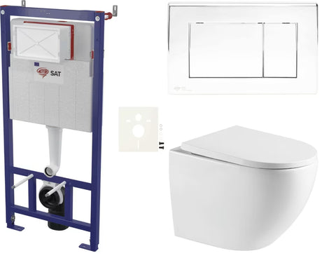 Pakabinami WC komplektas SAT Fusion pro su priešsieniniu moduliu ir blizgiu chromo nuleidimo mygtuku