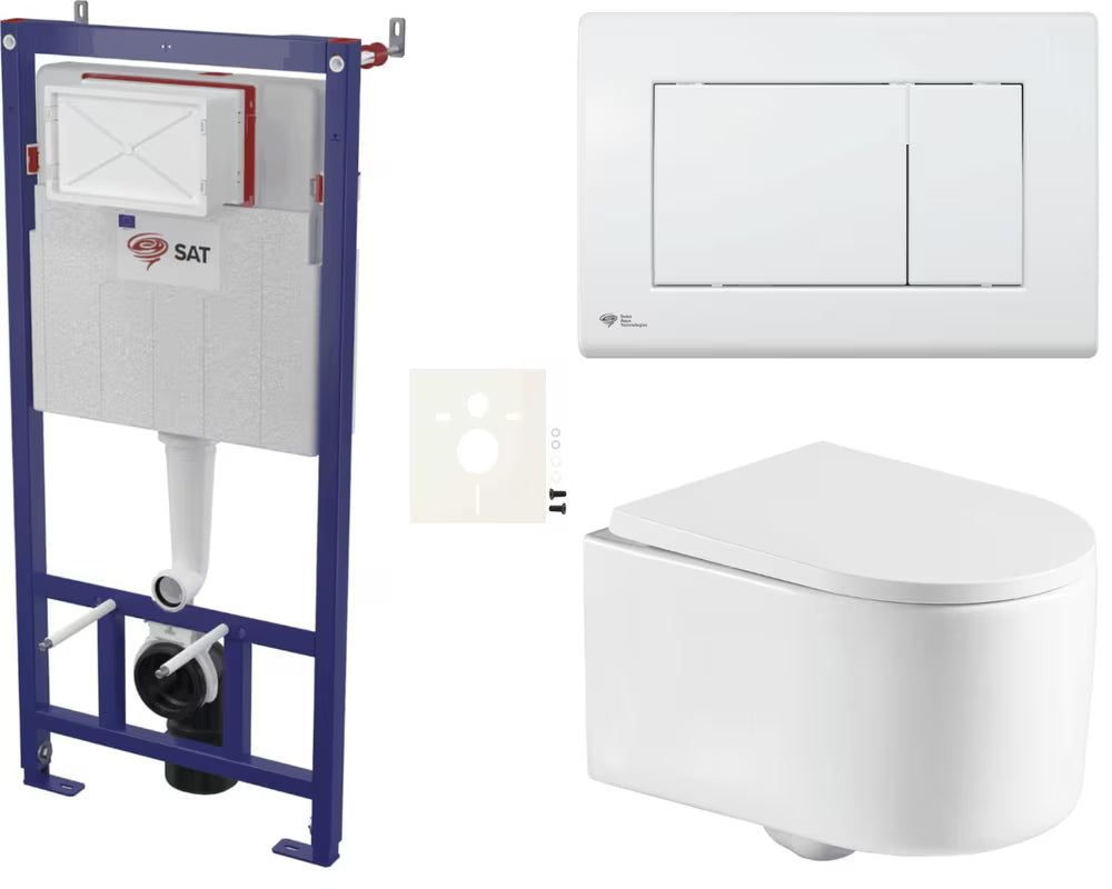 Pakabinami WC komplektas SAT Tornado baltos spalvos pro montuoti į potinkinę konstrukciją