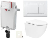 Pakabinami WC komplektas SAT Fusion su įmontuojamu moduliu, bakeliu, baltu nuleidimo mygtuku ir sėdyne