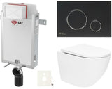 Pakabinami WC komplektas SAT Fusion su įmontuojamu moduliu, bakeliu, juodu matiniu mygtuku ir sėdyne