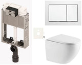 Pakabinami WC komplektas SAT įmūrijimui su moduliu ir bakeliu TECE, baltu TECE base mygtuku ir softclose sėdyne.