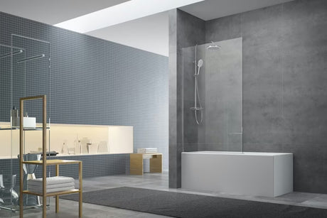 Stacionari vonios sienelė SAT Chrome 150x80 cm su chromuotu profiliu ir EasyClean danga padengtu stiklu.