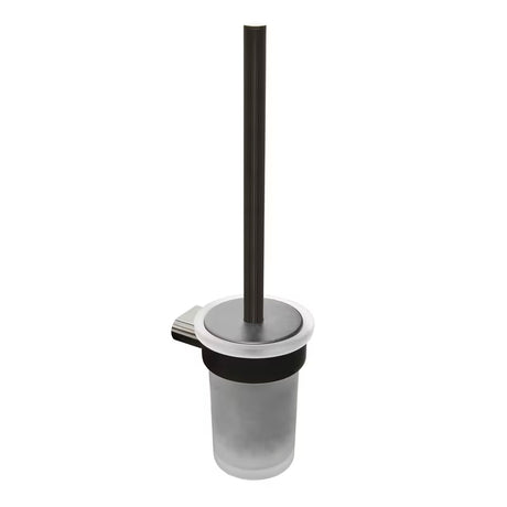 Sieninė WC šepetys SAT Simply R, PVD Gun Metal spalvos, su matinio stiklo indu.