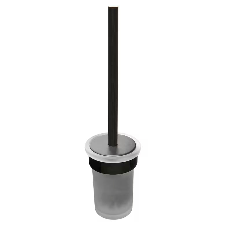 Sieninė WC šepetys SAT Simply R, PVD Gun Metal spalvos, su matinio stiklo indeliu.