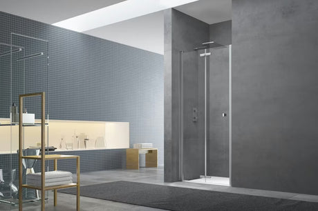 Sulankstomos dušo durys nišai 100 cm, blizgaus chromo spalvos, su skaidriu grūdintu stiklu ir EasyClean danga.