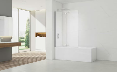 Dviejų Dalių sulankstomas vonios sienelė SAT Sk 150x105 cm, skaidrus stiklas ir chromo profiliai