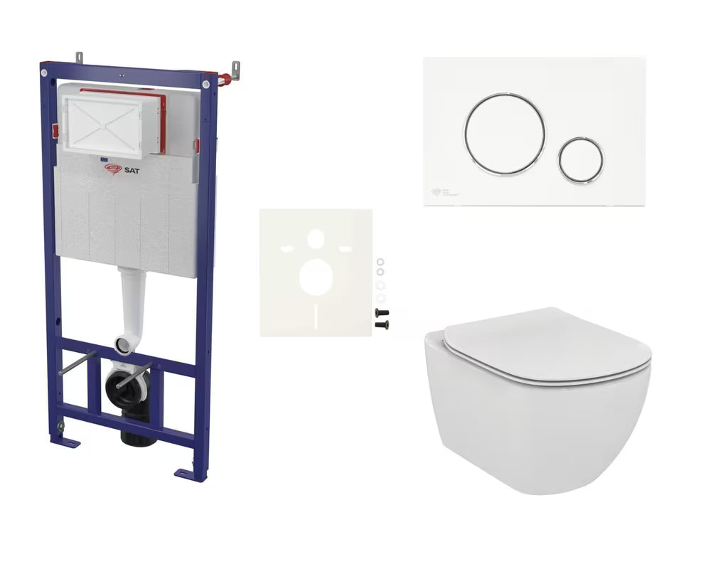 Pakabinami WC komplektas Ideal Standard Tesi su Aquablade technologija ir bakeliu SAT baltos blizgios spalvos