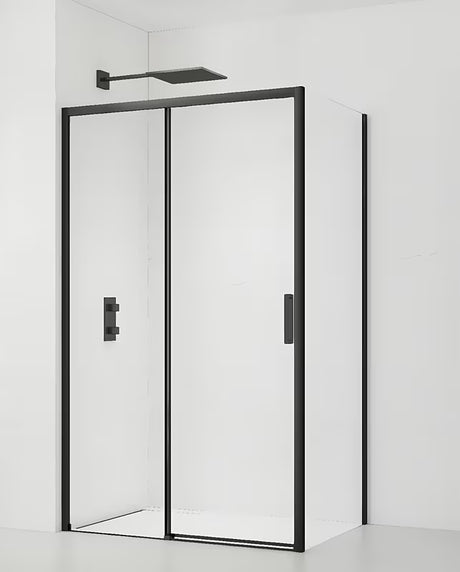 Stačiakampė dušo kabina SAT Tex BB 140x90 cm su juodais profiliais ir skaidriu stiklu