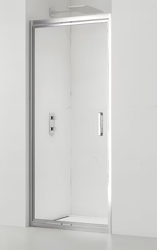 Slankiojančios dušo durys SAT Tex-C 100 cm, blizgaus chromo spalvos, su skaidriu grūdintu stiklu
