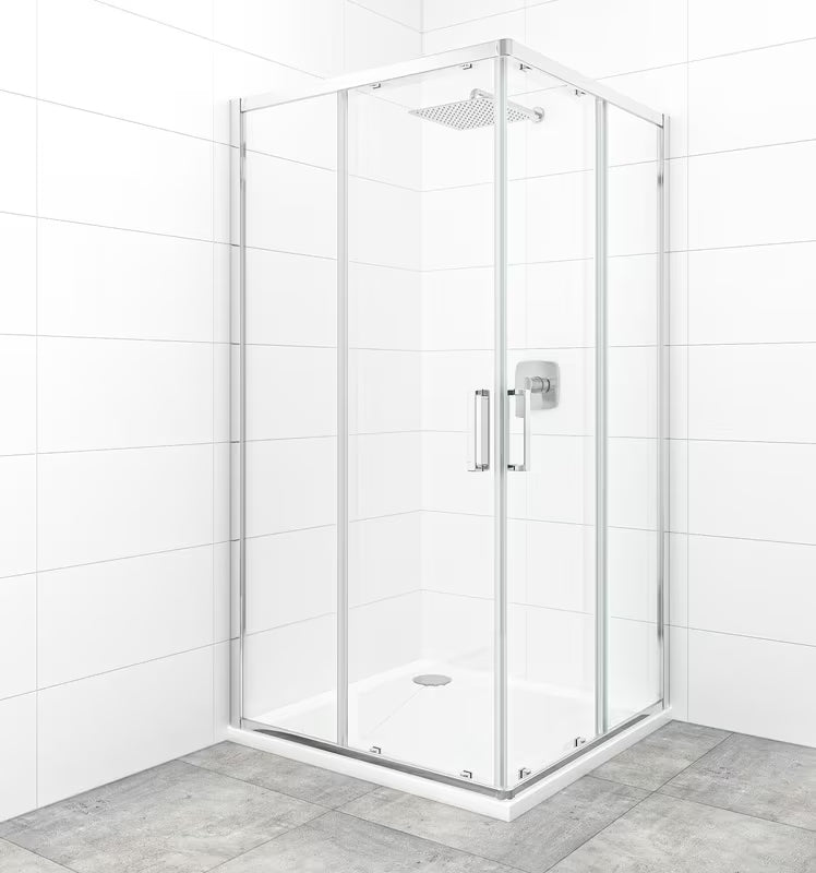 Kvadratinė dušo kabina SAT Tex 100x100 cm su skaidriu stiklu ir blizgaus chromo profiliais
