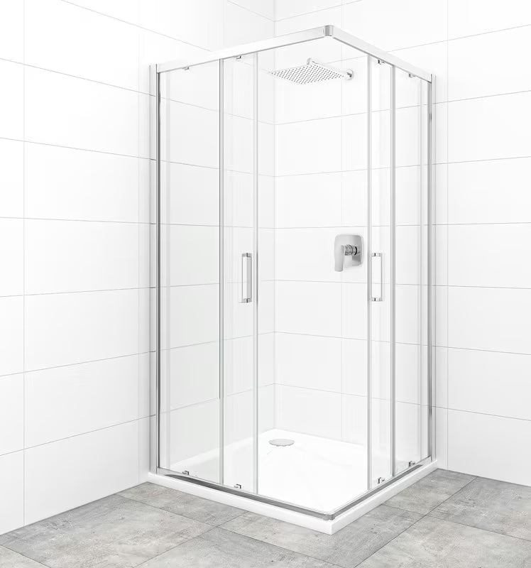 Kvadratinė dušo kabina SAT Tex 100x100 cm su skaidriu stiklu ir blizgaus chromo profiliais
