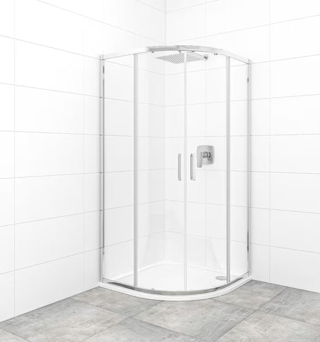 Pusapvalė dušo kabina SAT Tex 90x90 cm su skaidriu stiklu ir blizgaus chromo profiliais